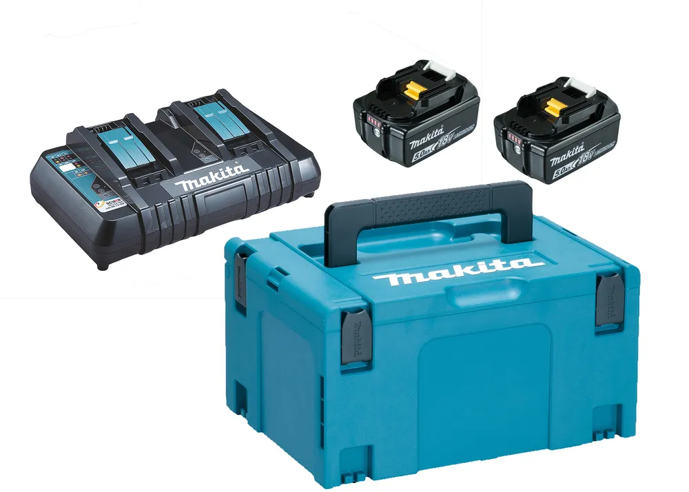 Powerpack 18 V Li-Ion (2 accus BL1850B + 1 chargeur double) avec coffret MAKPAC 197629-2*