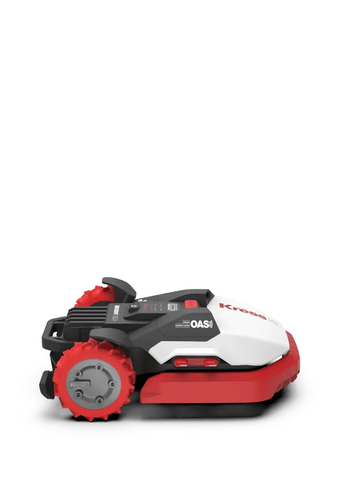 La tondeuse robot Kress Mission Mega gère des pelouses jusqu'à 6 500 m² grâce au système OAS (Obstacle Avoidance System) KR136E
